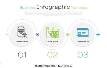Set line Online slot machine, Casino chip and playing cards and Credit card. Business infographic template. Vector