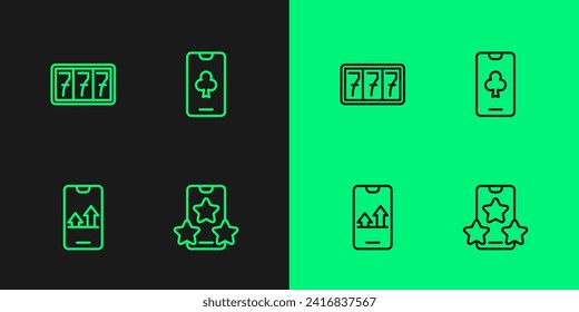 Set line Online sports betting, Slot machine with jackpot and poker table game icon. Vector