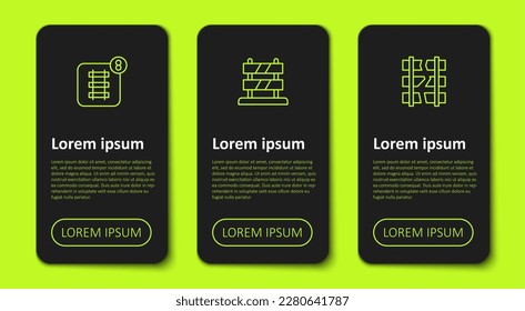 Set line Online ticket booking, End of railway tracks and Broken or cracked. Business infographic template. Vector