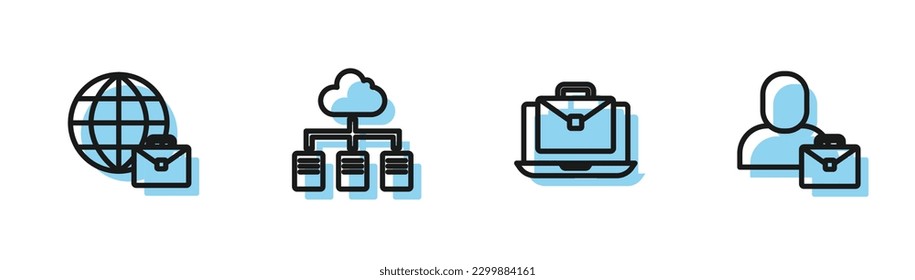 Set line Online working, ,  and Freelancer icon. Vector