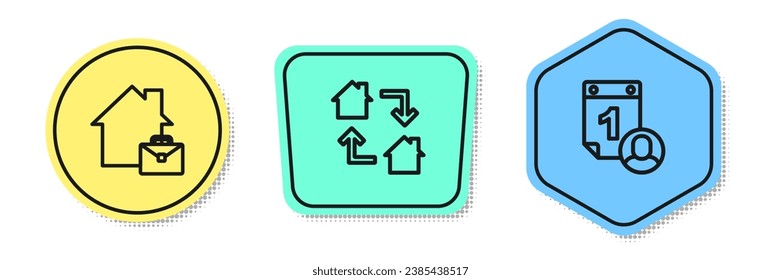 Set line Online working,  and Time management. Colored shapes. Vector