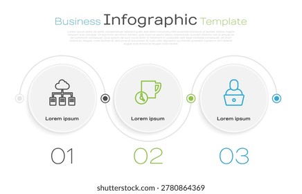 Set line Online working, Time management and Freelancer. Business infographic template. Vector