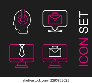 Establecer línea de trabajo en línea, videoconferencia de chat e icono de Freelancer. Vector