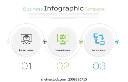 Set line Online working, Video camera Off on computer and . Business infographic template. Vector