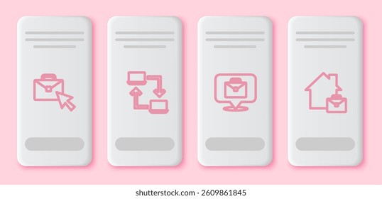 Set line Online working, ,  and . White rectangle button. Vector