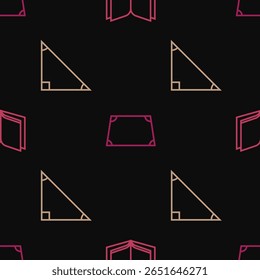 Definir linha Abrir livro, matemática triangular e forma trapezoide aguda em padrão sem costura. Vetor
