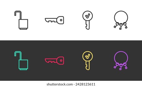 Abrir candado, Llave y Grupo de llaves en blanco y negro. Vector