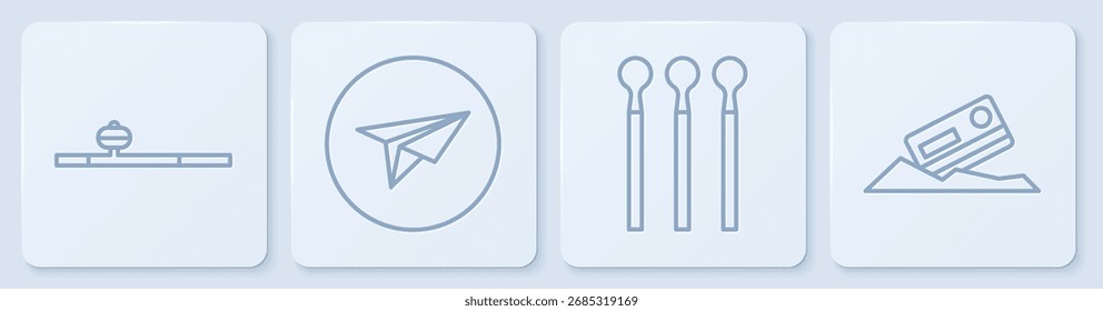 Set Linie Opium Rohr, Spiele, Messenger und Kokain und Kreditkarte. Weißer quadratischer Knopf. Vektorgrafik