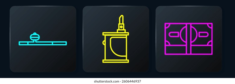 Set line Opium pipe, Stacks paper money cash and Electronic cigarette. Black square button. Vector