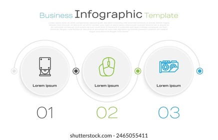 Set line Optical disc drive, Computer mouse and Video graphic card. Business infographic template. Vector