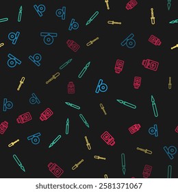 Set line Otolaryngological head reflector, Medical surgery scalpel, Pipette and Organ container on seamless pattern. Vector