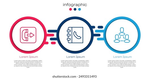 Set line Outgoing call phone, Phone book and Employee hierarchy. Business infographic template. Vector