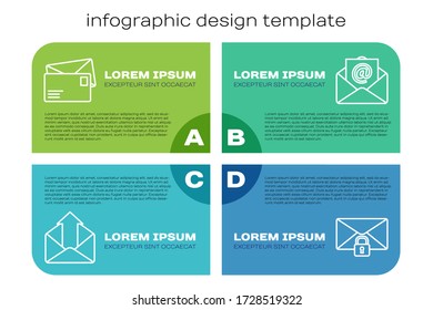 Set line Outgoing mail, Envelope, Mail message lock password and Mail and e-mail. Business infographic template. Vector