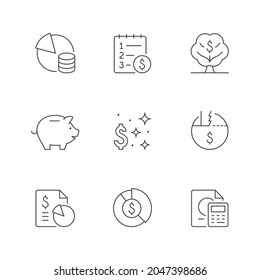 Set line outline icons of budget