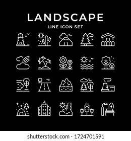 Set line outline icons of landscape