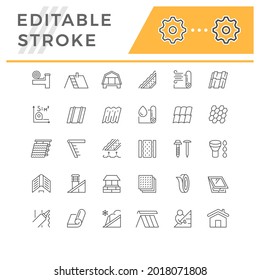 Set line outline icons of roof