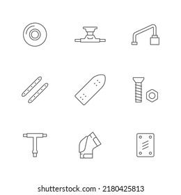 Set line outline icons of skateboarding