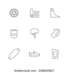 Set line outline icons of skateboarding