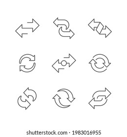 Set line outline icons of transfer isolated on white.