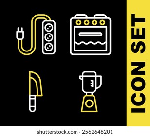 Set line Oven, Blender, Knife and Electric extension icon. Vector