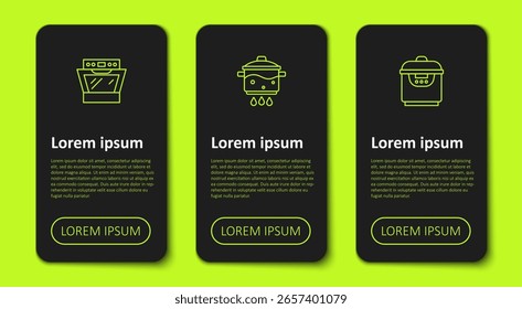 Set-Linie Ofen, Kochtopf auf Feuer und Langsamer Herd. Vorlage für Geschäftsinformationen. Vektorgrafik