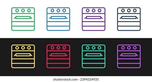 Establecer el icono de línea Horno aislado en fondo blanco y negro. Señal del horno de gas de repuesto.  Vector