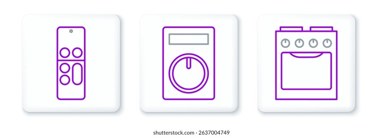 Set line Oven, Remote control and  icon. Vector