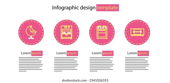 Set line Oven, TV table stand, Kitchen dishwasher machine and Armchair icon. Vector