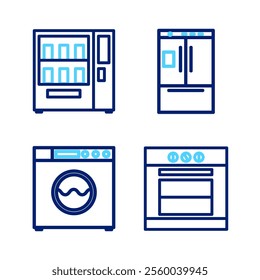 Set line Oven, Washer, Refrigerator and Vending machine icon. Vector