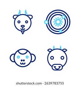Set line Ox zodiac, Monkey, Solar system and Aries icon. Vector