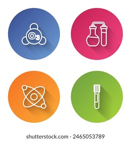 Set line Ozone, Test tube, Atom and . Color circle button. Vector