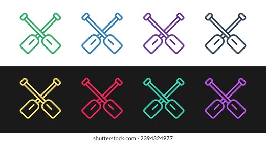 Set line Paddle icon isolated on black and white background. Paddle boat oars.  Vector