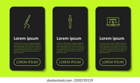 Set line Paint brush, Eyedropper color picker palette and Computer with design program. Business infographic template. Vector