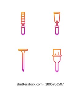Die Linie Paint-Bürste, Metallic-Nagel, Chisel-Werkzeug für Holz und Putty-Messer. Farbsymbole. Vektorgrafik