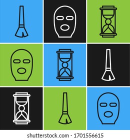 Set line Paint brush, Old hourglass with sand and Thief mask icon. Vector