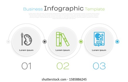 Set line Paint brush with palette, Office folders with papers and documents and Board with graph chart. Business infographic template. Vector