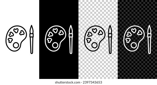 Establecer la línea Pincel con icono de paleta aislado en fondo blanco y negro.  Vector