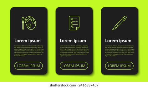Set line Paint brush with palette, Clipboard checklist and Pencil eraser. Business infographic template. Vector