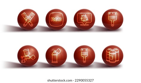 Establecer línea Pincel de pintura, pistola de spray, lata, RGB e icono. Vector