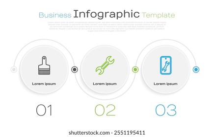 Set line Pincel de pintura, llave inglesa y servicio móvil. Plantilla de infografía de negocios. Vector