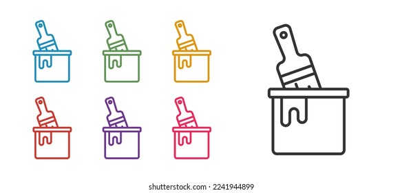 Set line Paint bucket with brush icon isolated on white background. Set icons colorful. Vector
