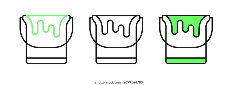 Set line Paint bucket icon isolated on white background.  Vector