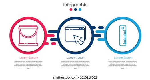 Set line Paint bucket, Web design and development and Ruler. Business infographic template. Vector