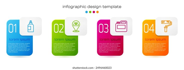 Set line Paint, gouache, jar, dye, spray can,  and roller brush. Business infographic template. Vector