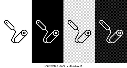 Set line Paint roller brush icon isolated on black and white background.  Vector