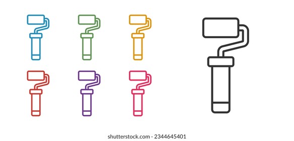 Set line Paint roller brush icon isolated on white background. Set icons colorful. Vector