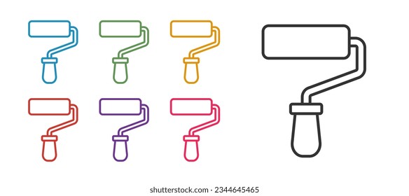 Set line Paint roller brush icon isolated on white background. Set icons colorful. Vector