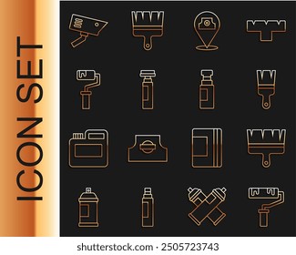 Set line Paint roller brush, spray can, Marker pen, Security camera and  icon. Vector