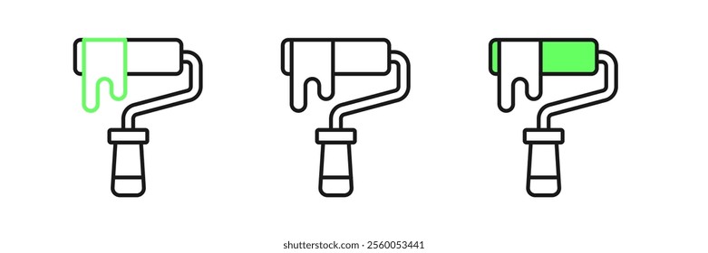 Set line Paint roller brush icon isolated on white background.  Vector