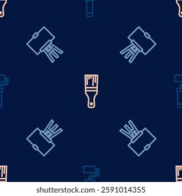 Set line Paint roller brush, Wood easel and  on seamless pattern. Vector